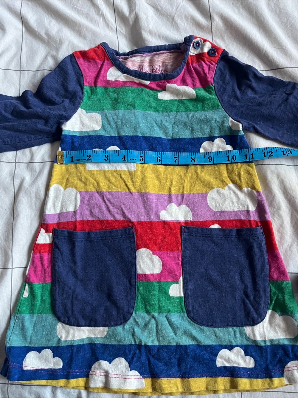 Mini Boden Rainbow Striped Dress with pockets and navy trim 2/3 T